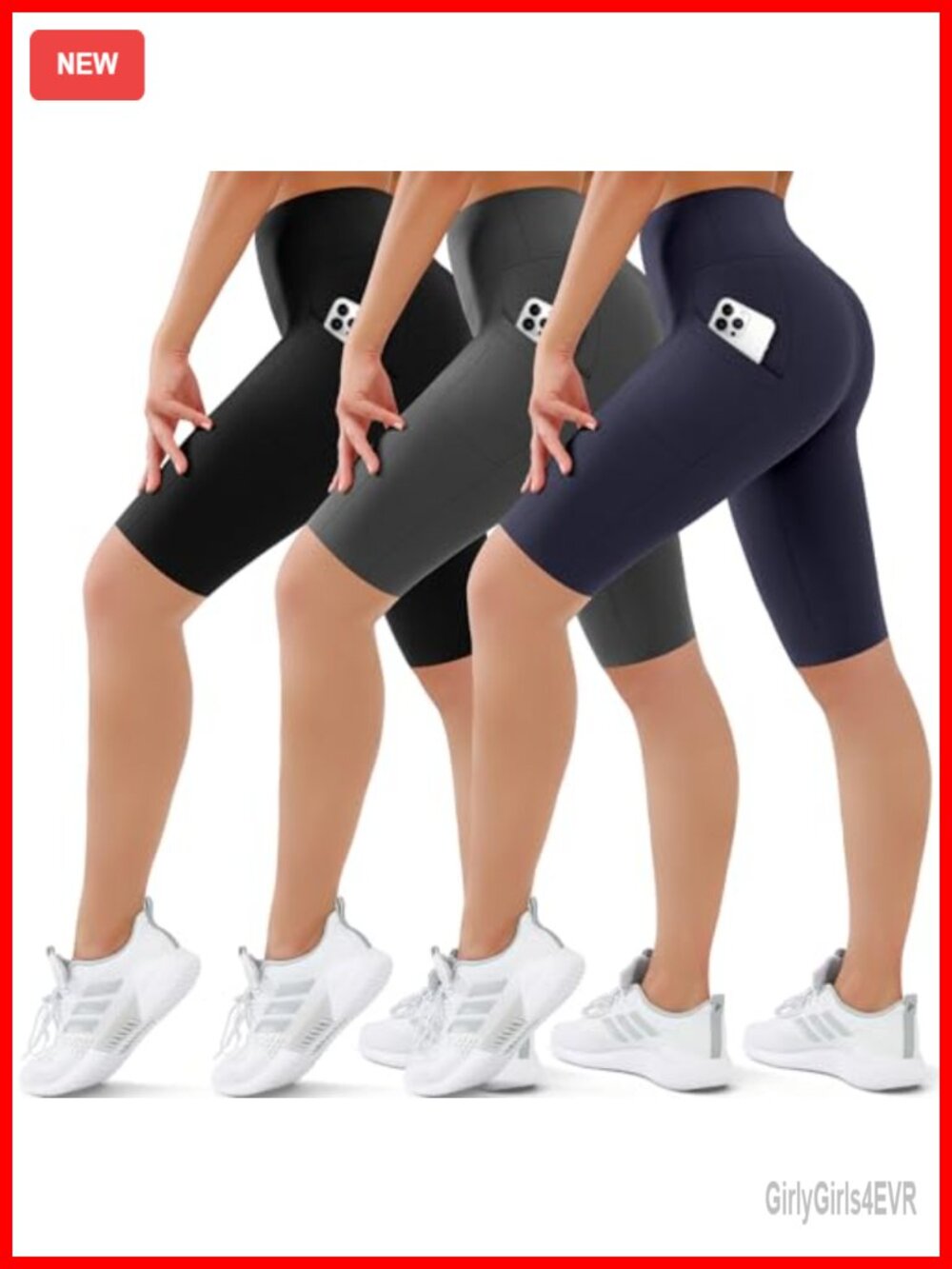 3 Pack Biker Shorts High Waist Tummy Control Workout Gym Running Pockets